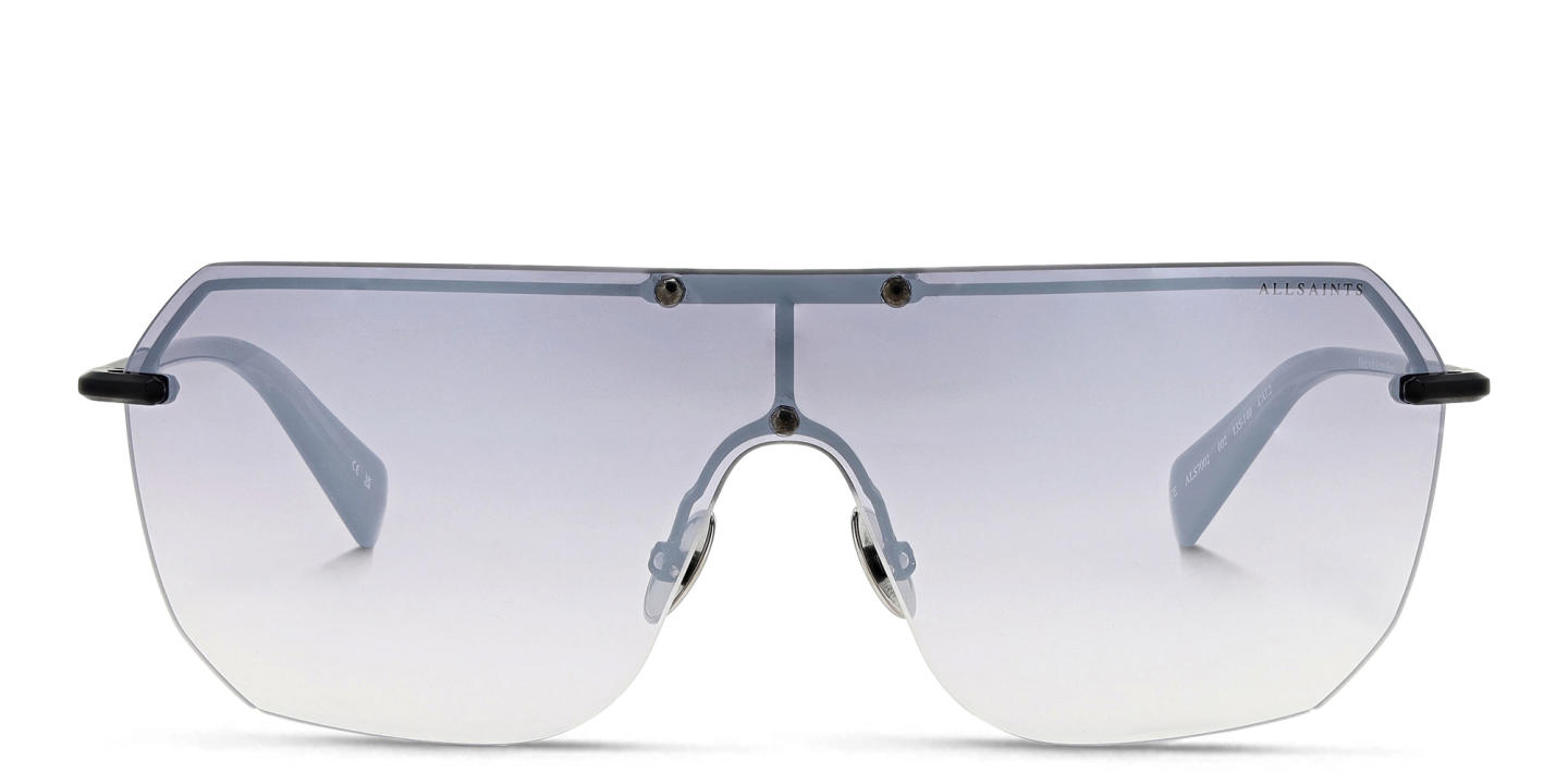 Shop ALL SAINTS Logo Rimless Aviator Sunglasses in Black online.