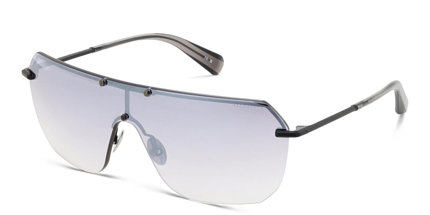 Shop ALL SAINTS Logo Rimless Aviator Sunglasses in Black online.