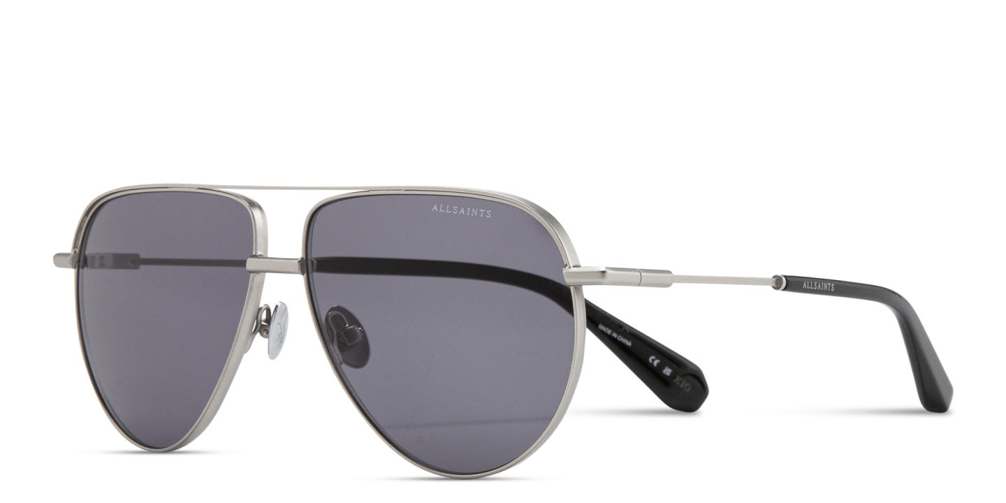 Shop ALL SAINTS Logo Aviator Sunglasses in Silver online.
