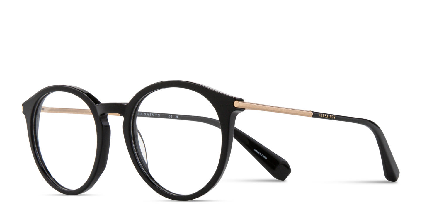 Shop ALL SAINTS Logo Round Eyeglasses in Black online.