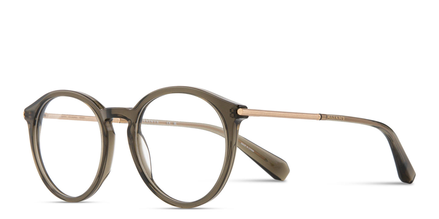 Shop ALL SAINTS Logo Round Eyeglasses in Transparent Green online.