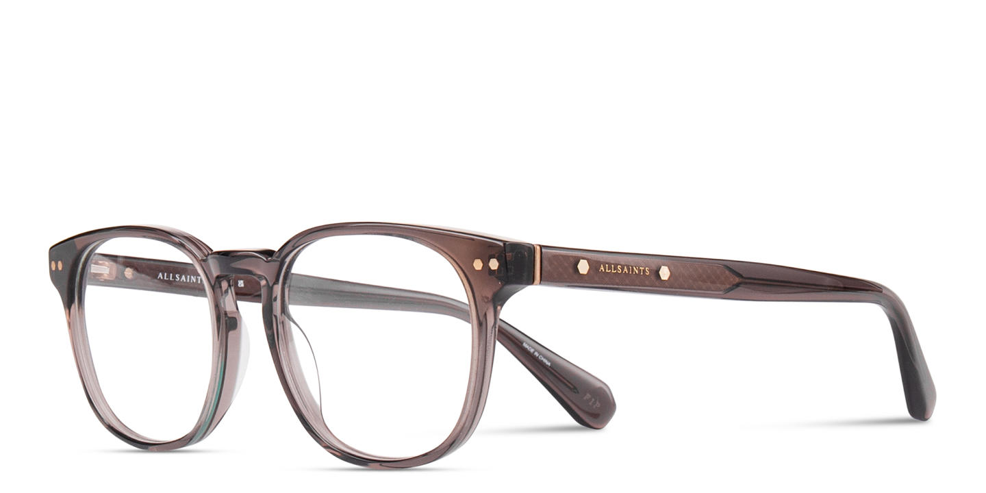 ALL SAINTS Logo Square Eyeglasses in Transparent Brown – Product Photo 1