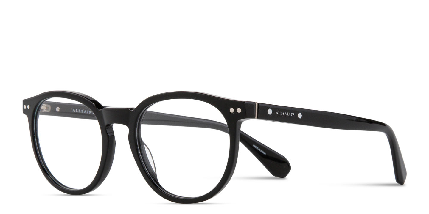 Shop ALL SAINTS Logo Round Eyeglasses in Black online.