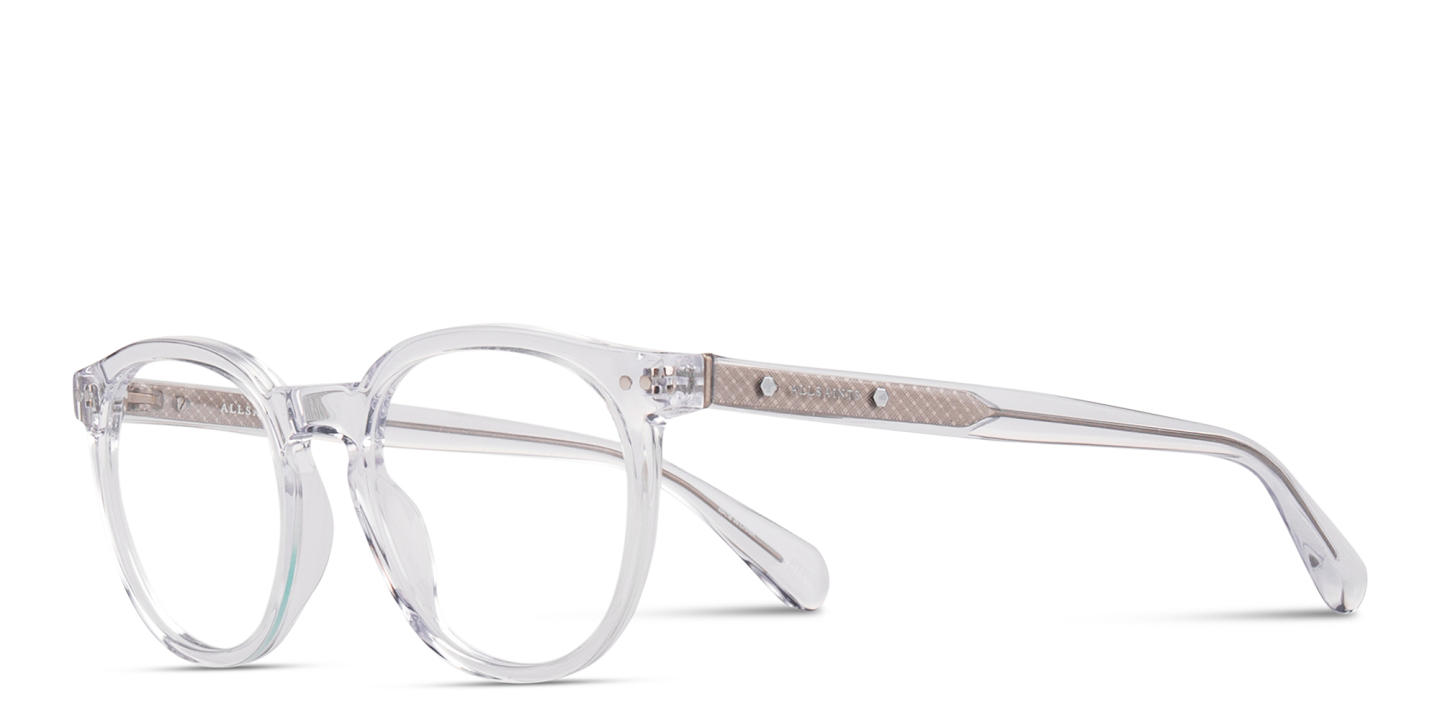 Shop ALL SAINTS Logo Round Eyeglasses in Crystal online.
