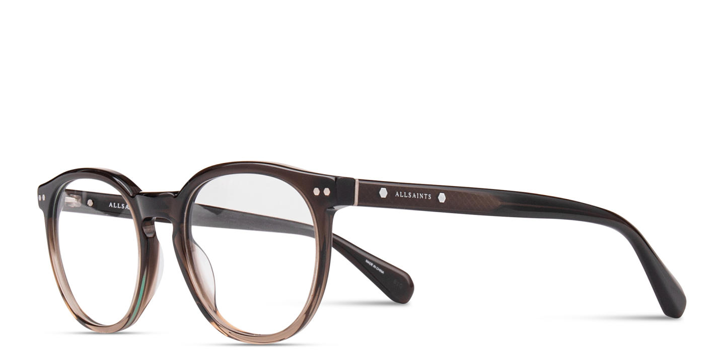 Shop ALL SAINTS Logo Round Eyeglasses in Gradient Brown online.