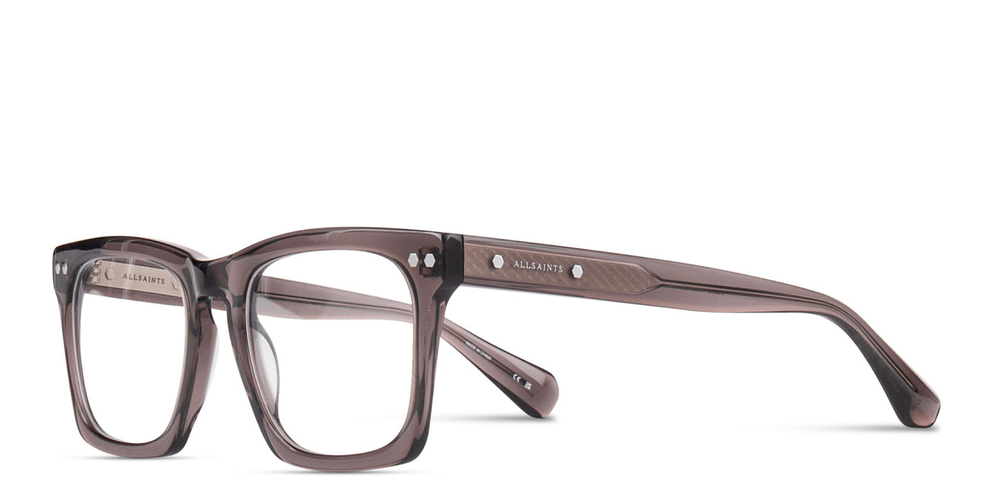 Shop ALL SAINTS Logo Square Eyeglasses in Transparent Brown online.