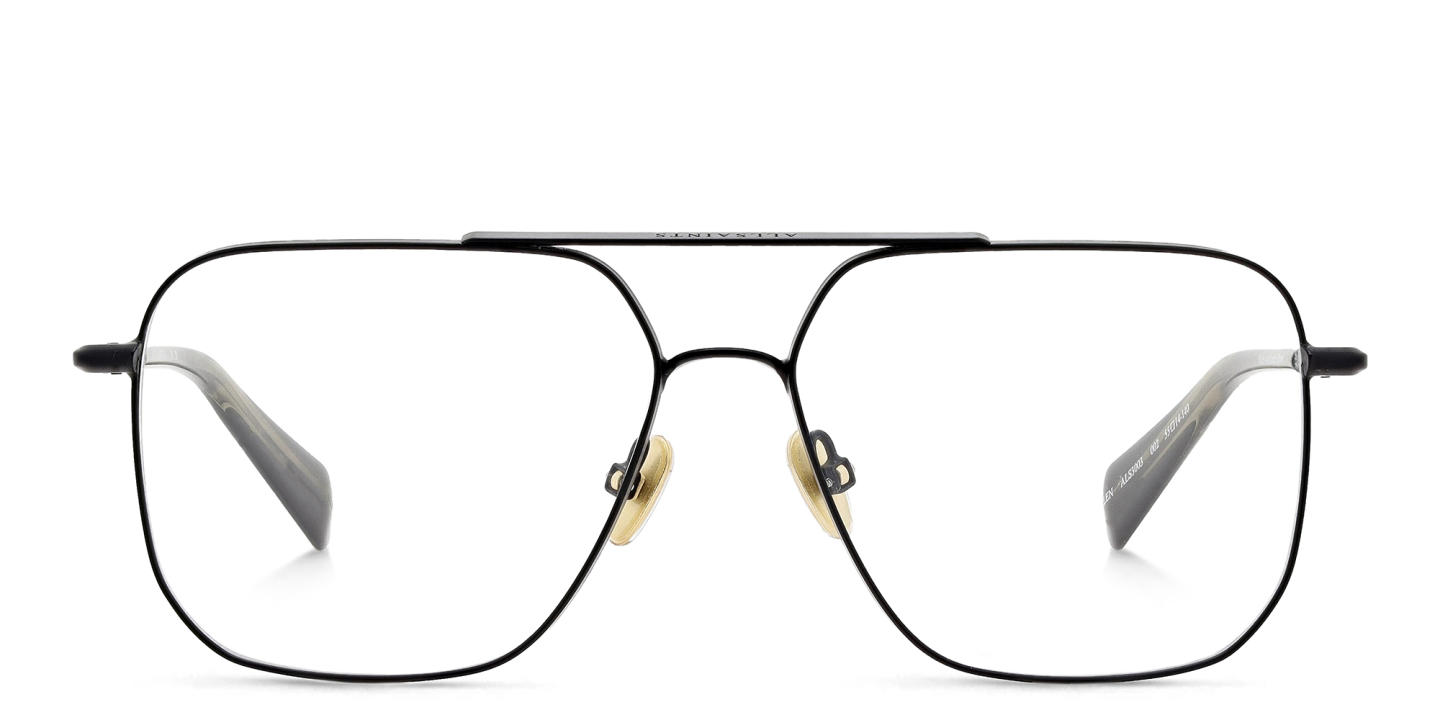 Shop ALL SAINTS Logo Wide Aviator Eyeglasses in Black online.