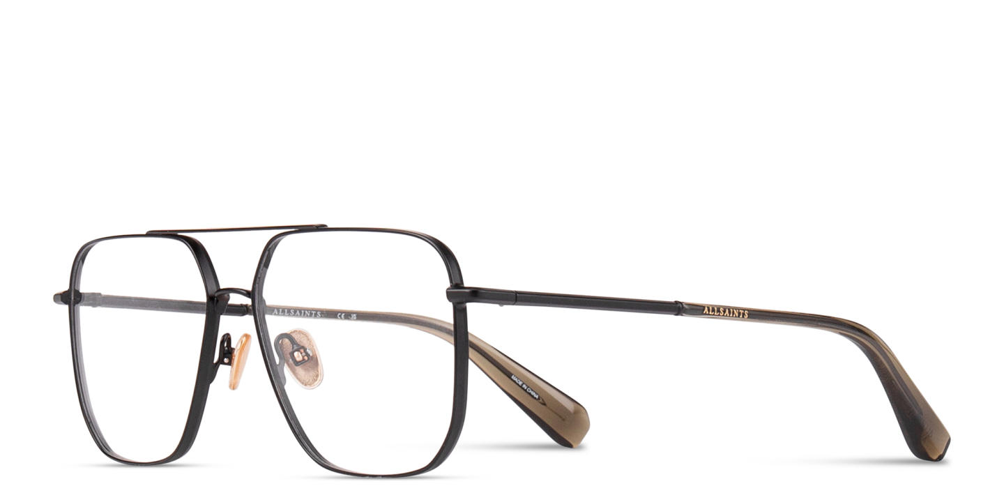 Shop ALL SAINTS Logo Wide Aviator Eyeglasses in Black online.