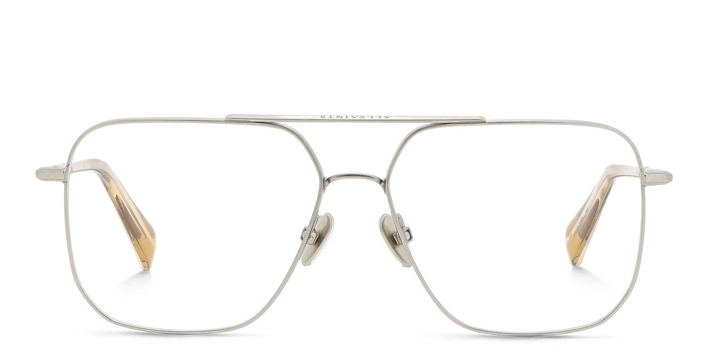 Shop ALL SAINTS Logo Wide Aviator Eyeglasses in Silver online.