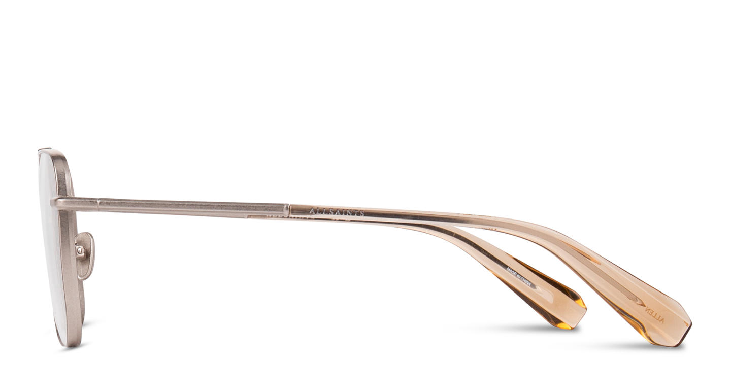 Shop ALL SAINTS Logo Wide Aviator Eyeglasses in Silver online.