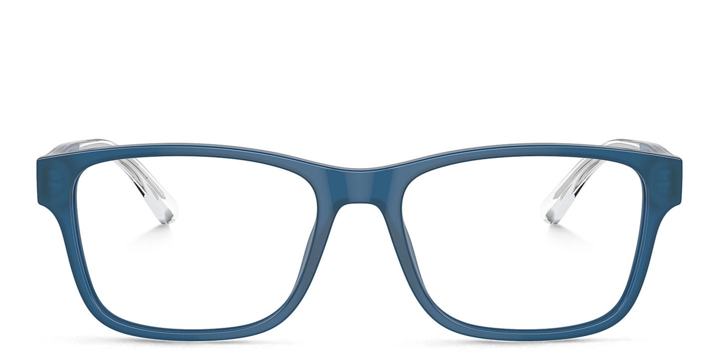 Emporio Armani Logo Wide Rectangle Eyeglasses in Shiny Opaline Blue – Product Photo 0