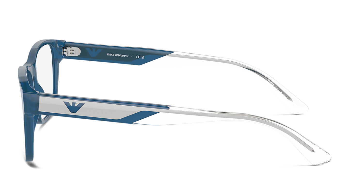 Emporio Armani Logo Wide Rectangle Eyeglasses in Shiny Opaline Blue – Product Photo 2
