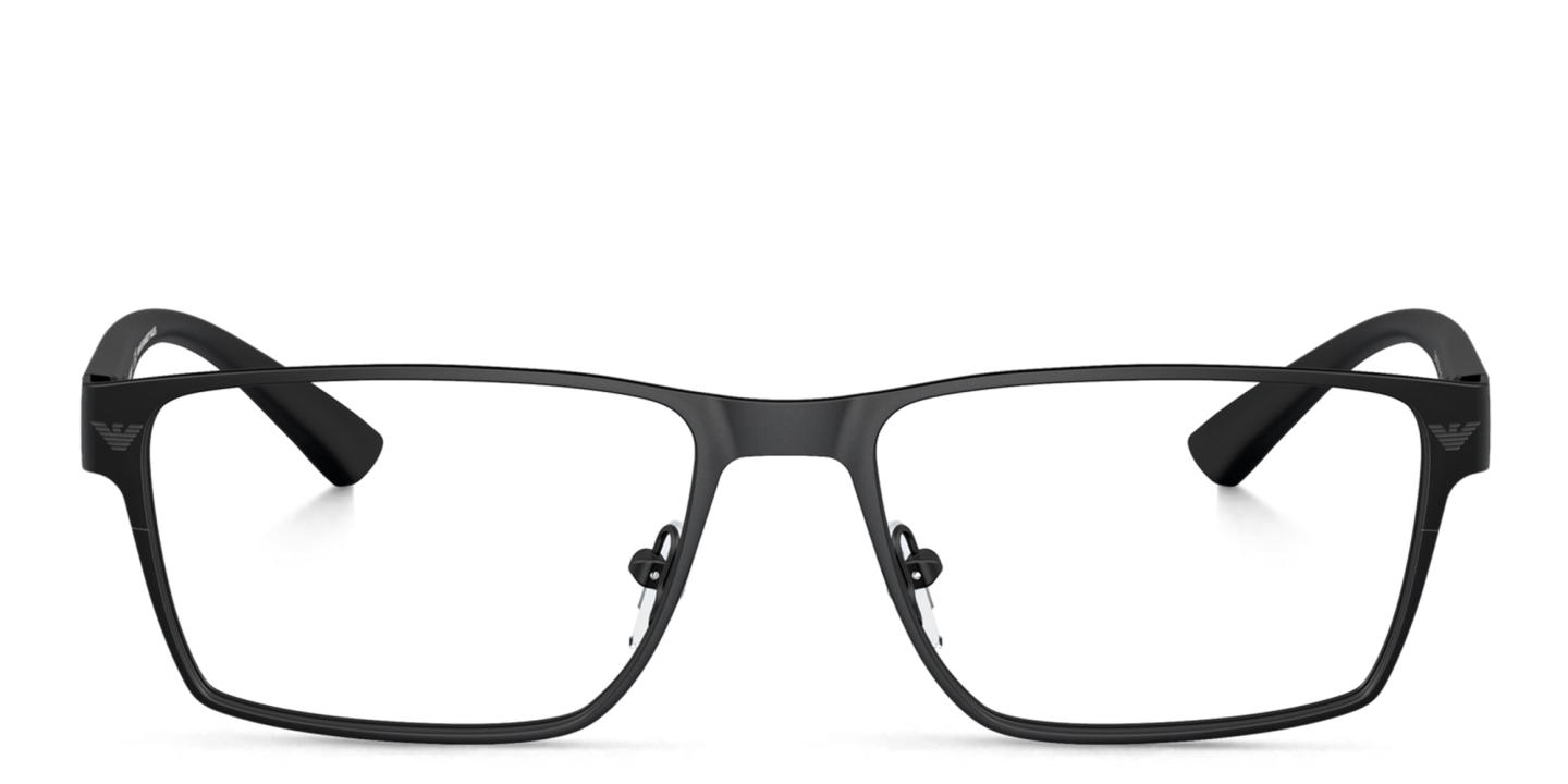 Shop Emporio Armani Logo Wide Rectangle Eyeglasses in Matte Black online.