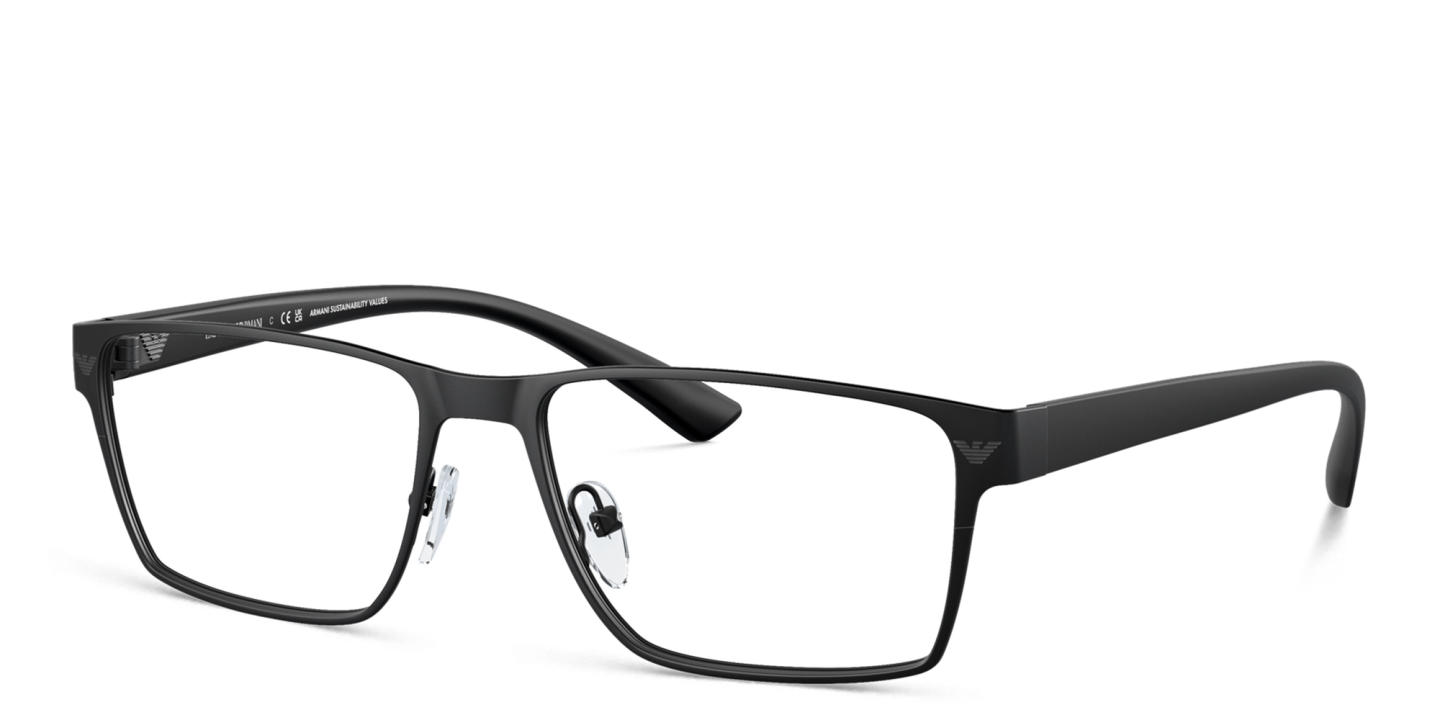 Shop Emporio Armani Logo Wide Rectangle Eyeglasses in Matte Black online.