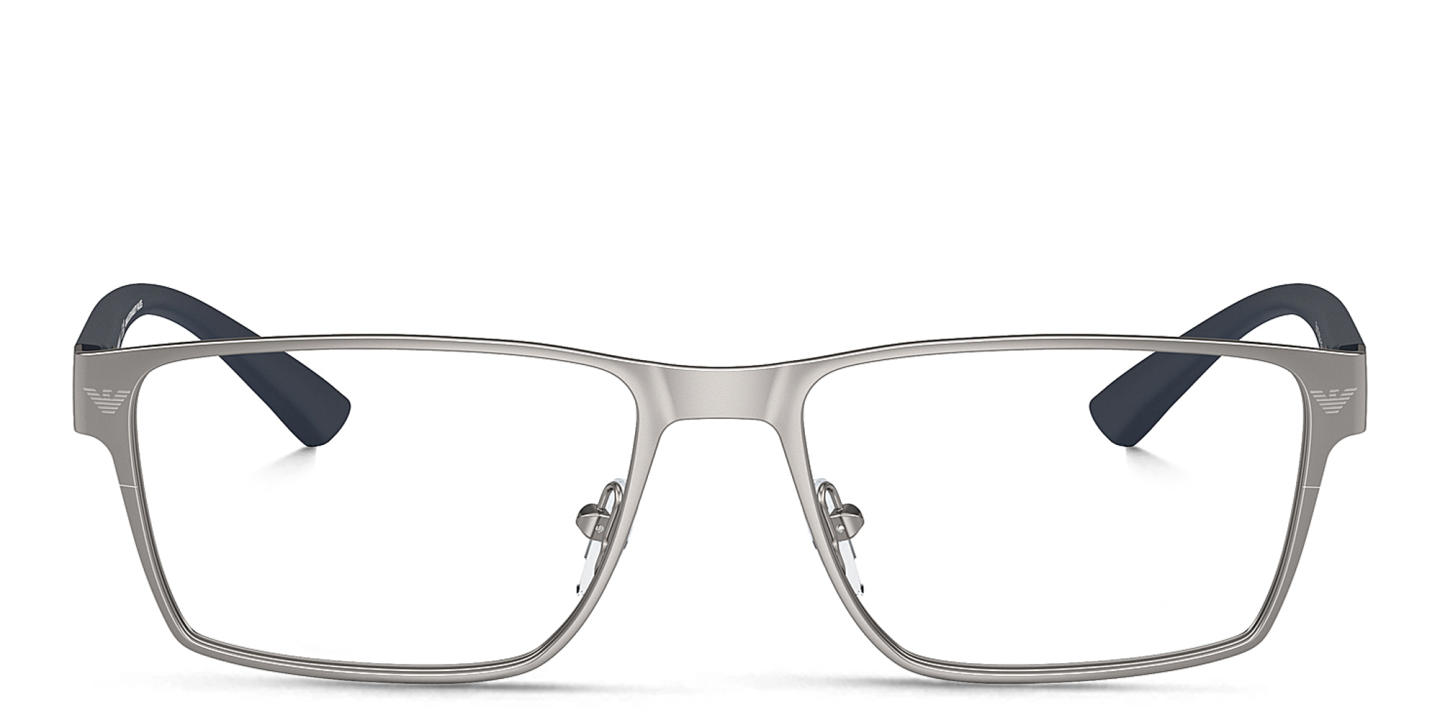 Shop Emporio Armani Logo Wide Rectangle Eyeglasses in Matte Gunmetal online.
