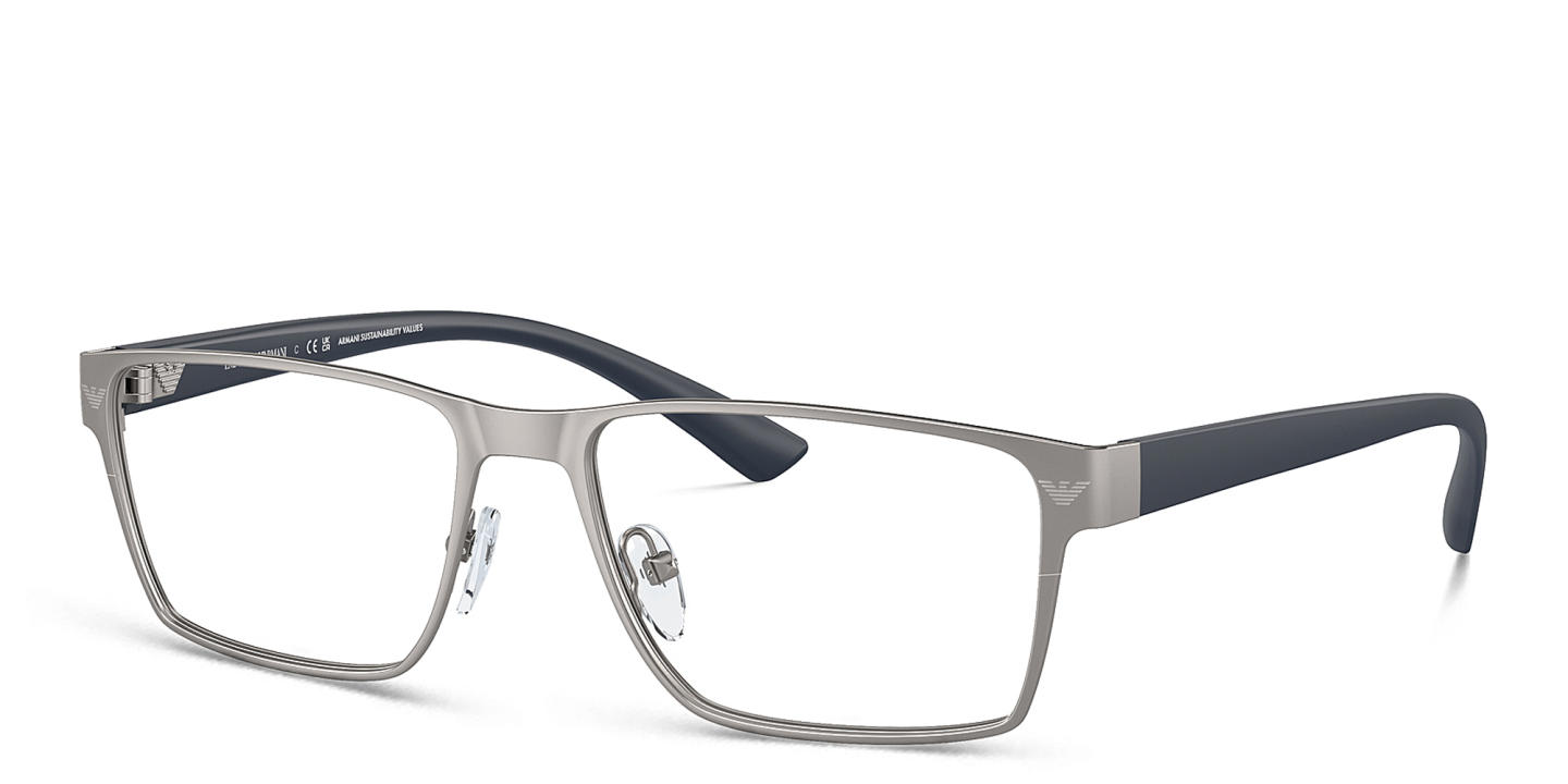 Shop Emporio Armani Logo Wide Rectangle Eyeglasses in Matte Gunmetal online.