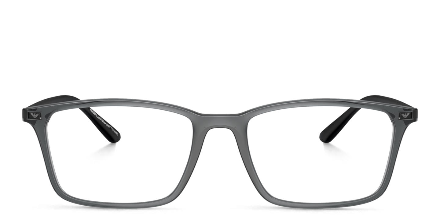 Emporio Armani Logo Wide Rectangle Eyeglasses in Shiny Transparent Black – Product Photo 0