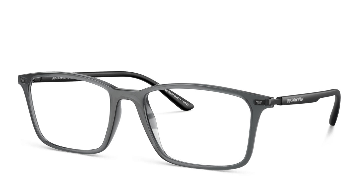 Emporio Armani Logo Wide Rectangle Eyeglasses in Shiny Transparent Black – Product Photo 1