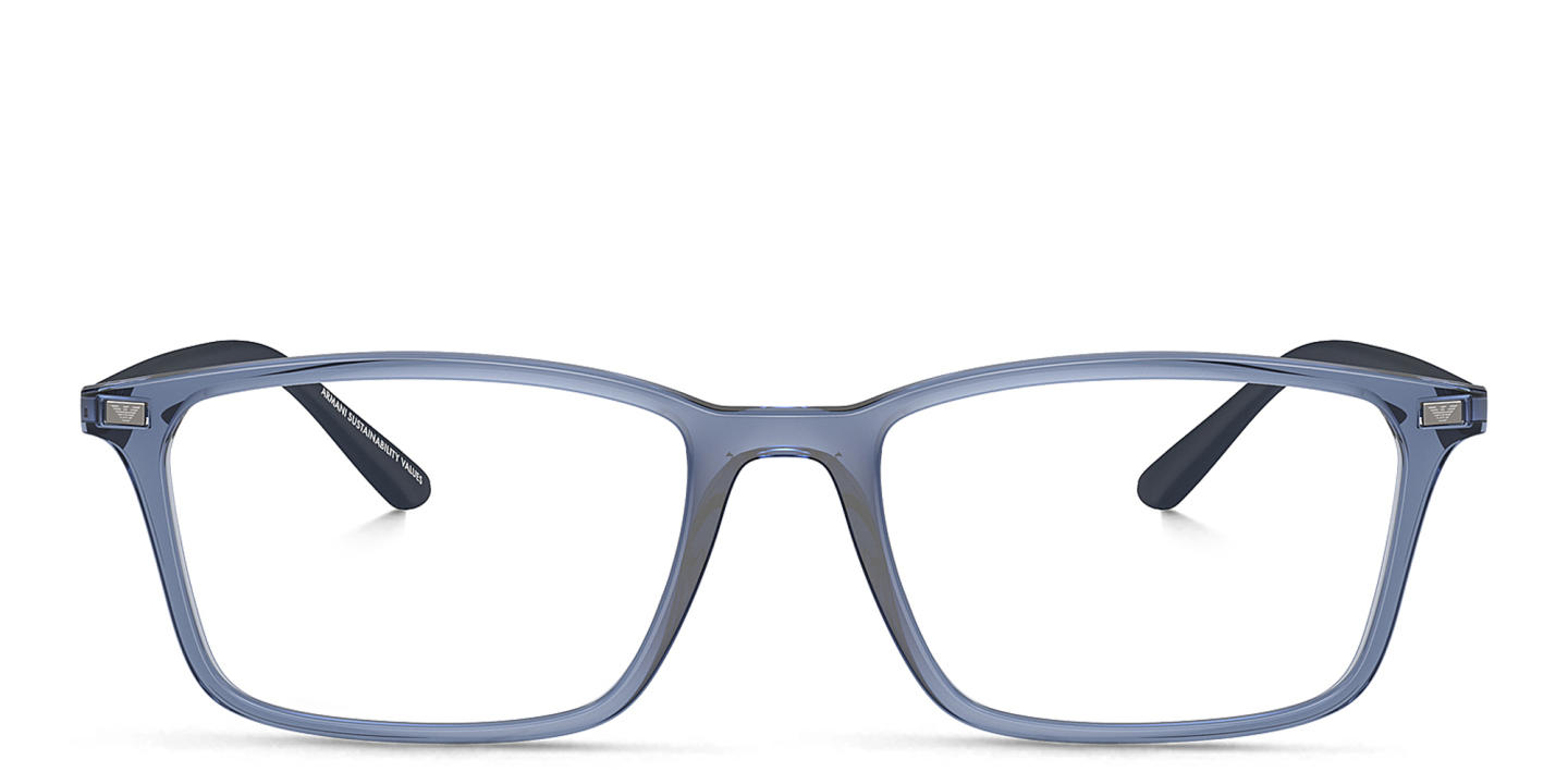 Emporio Armani Logo Wide Rectangle Eyeglasses in Shiny Transparent Blue – Product Photo 0