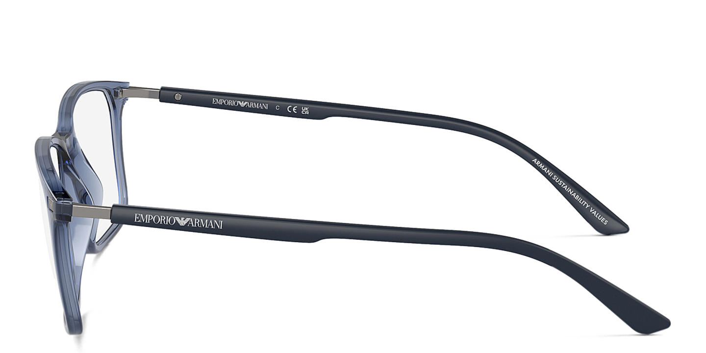 Emporio Armani Logo Wide Rectangle Eyeglasses in Shiny Transparent Blue – Product Photo 2