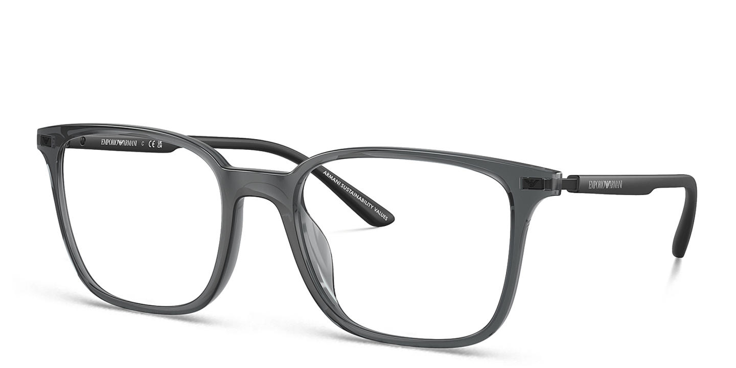 Shop Emporio Armani Logo Square Eyeglasses in Shiny Transparent Black online.