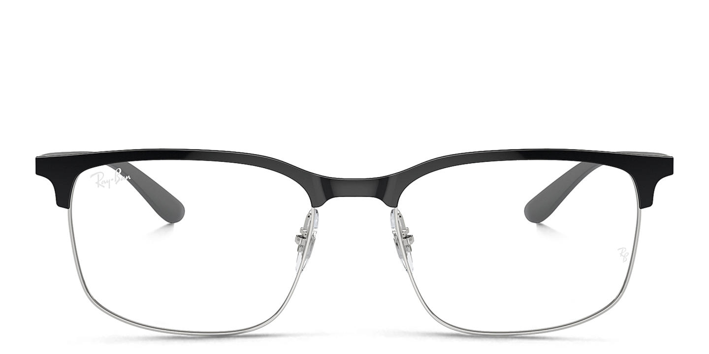 Shop Ray-Ban Optics Unisex Wide Square Eyeglasses in Black On Silver online.