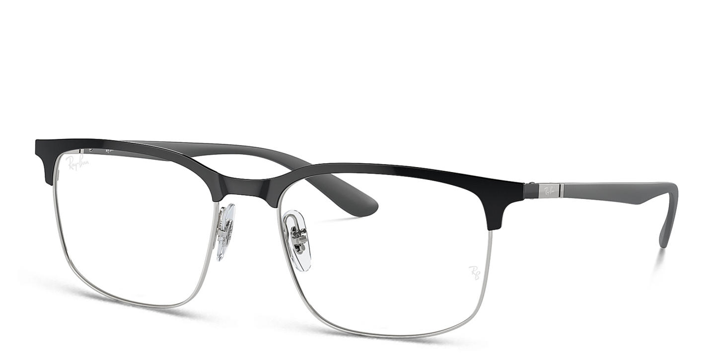 Shop Ray-Ban Optics Unisex Wide Square Eyeglasses in Black On Silver online.