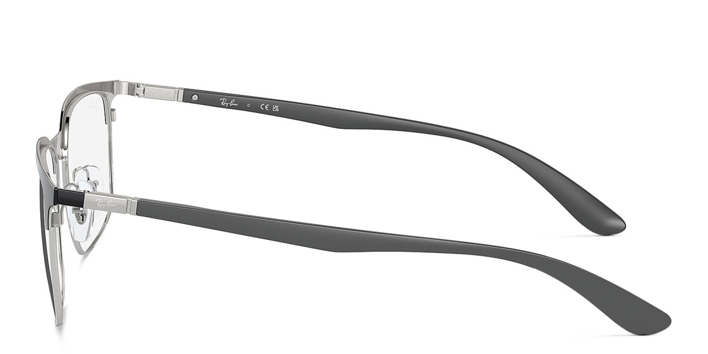 Shop Ray-Ban Optics Unisex Wide Square Eyeglasses in Black On Silver online.