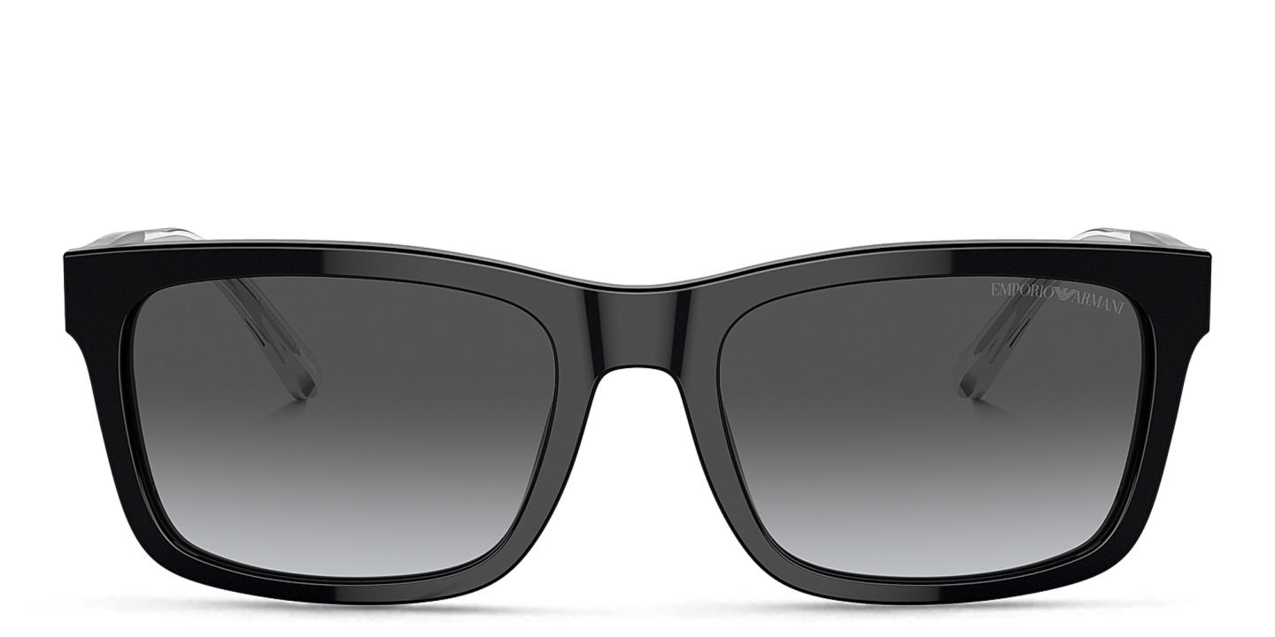 Shop Emporio Armani Logo Rectangle Sunglasses in Shiny Black online.