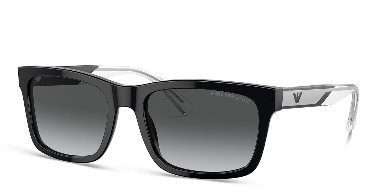 Shop Emporio Armani Logo Rectangle Sunglasses in Shiny Black online.