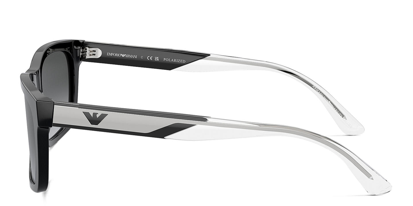 Shop Emporio Armani Logo Rectangle Sunglasses in Shiny Black online.