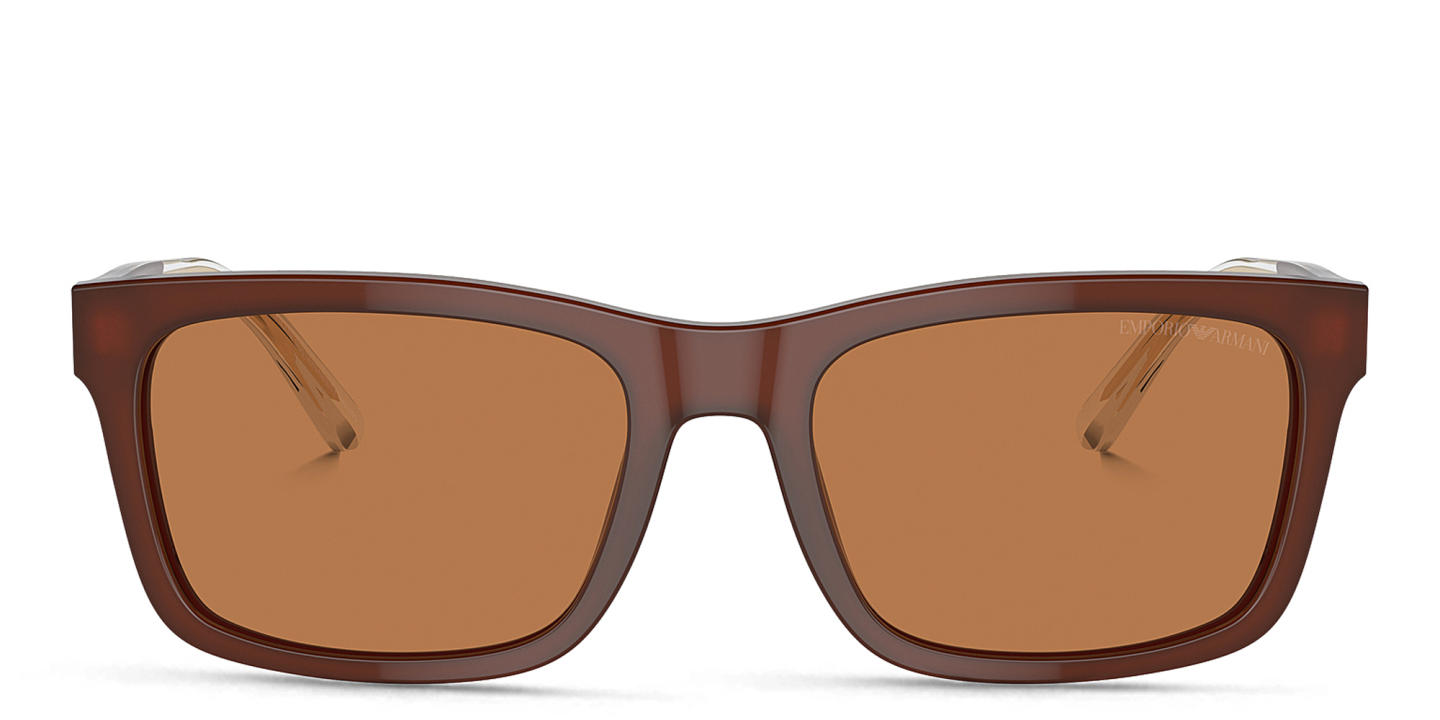 Shop Emporio Armani Logo Rectangle Sunglasses in Shiny Opaline Brown online.