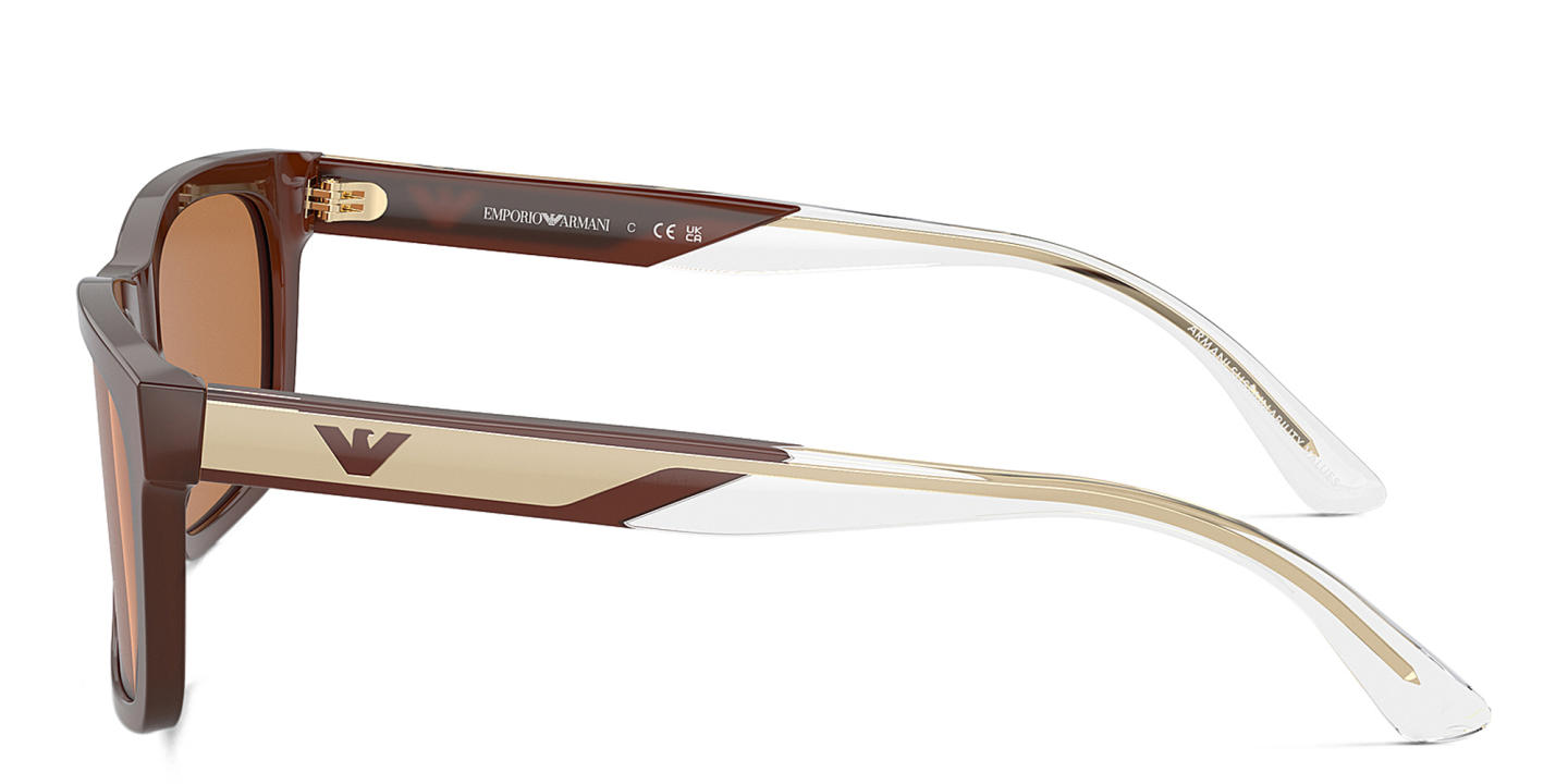 Shop Emporio Armani Logo Rectangle Sunglasses in Shiny Opaline Brown online.