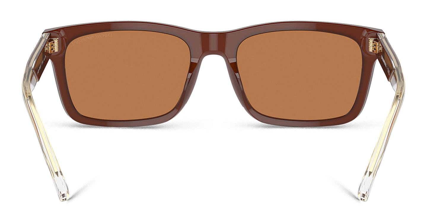 Shop Emporio Armani Logo Rectangle Sunglasses in Shiny Opaline Brown online.
