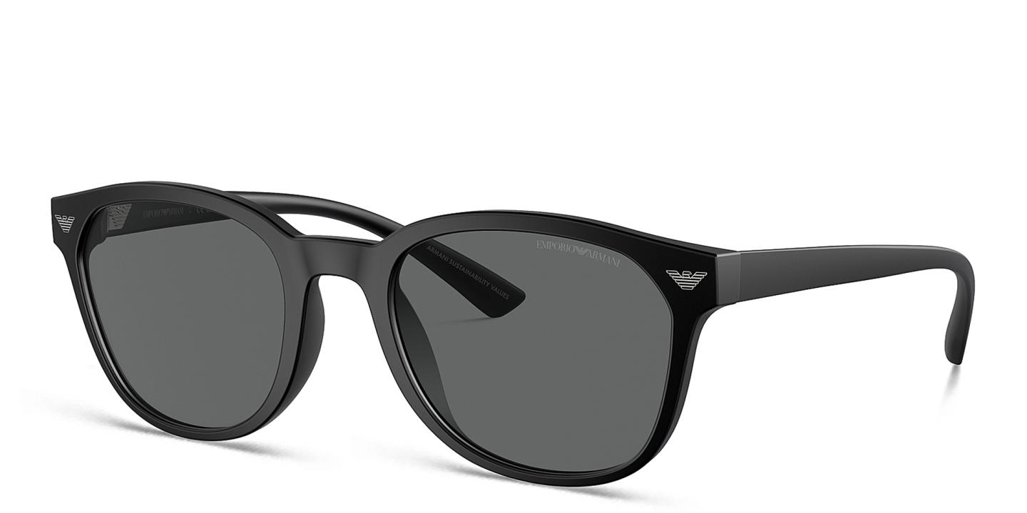 Shop Emporio Armani Logo Panthos Sunglasses in Matte Black online.