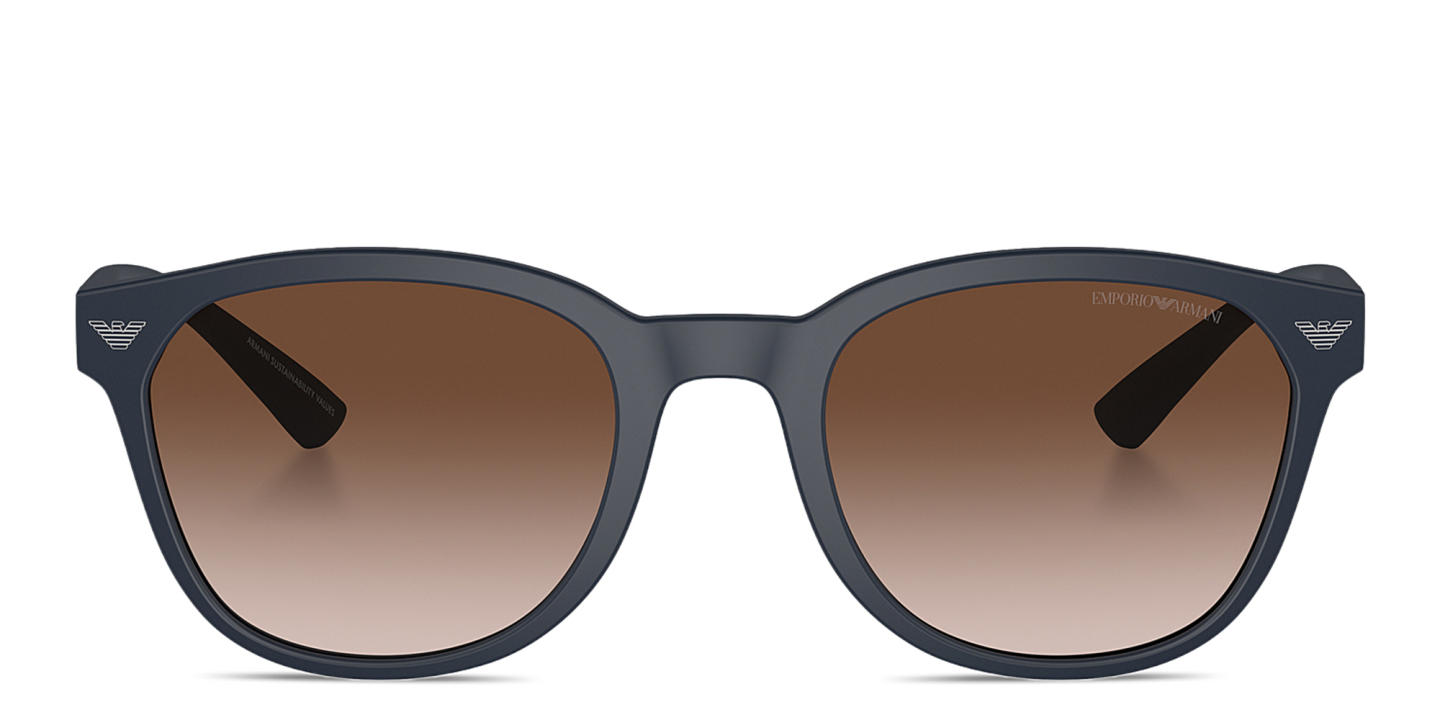 Shop Emporio Armani Logo Panthos Sunglasses in Blue online.