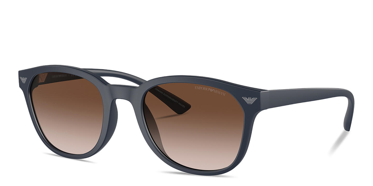 Shop Emporio Armani Logo Panthos Sunglasses in Blue online.