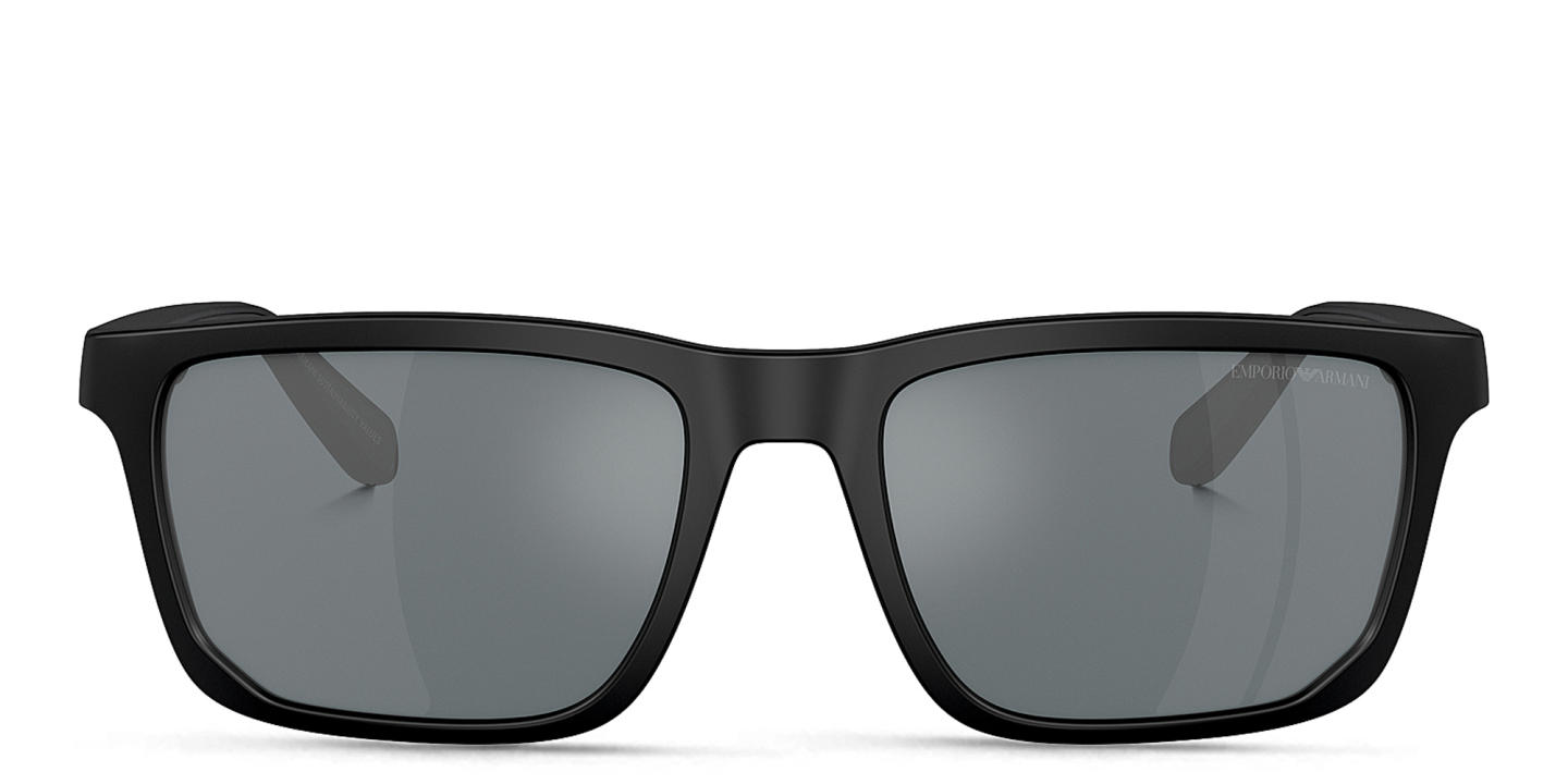 Shop Emporio Armani Logo Rectangle Sunglasses in Matte Black online.