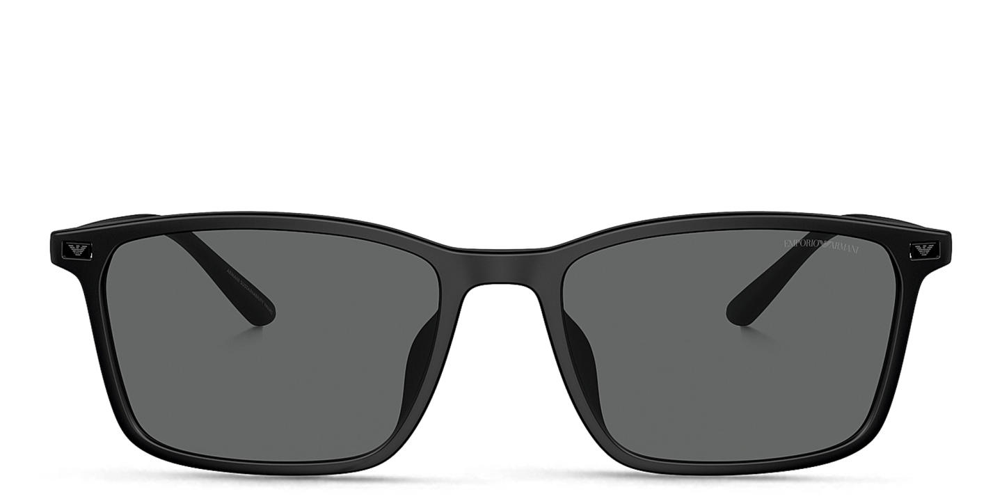 Shop Emporio Armani Logo Rectangle Sunglasses in Matte Black online.
