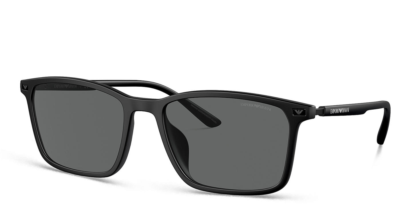 Shop Emporio Armani Logo Rectangle Sunglasses in Matte Black online.