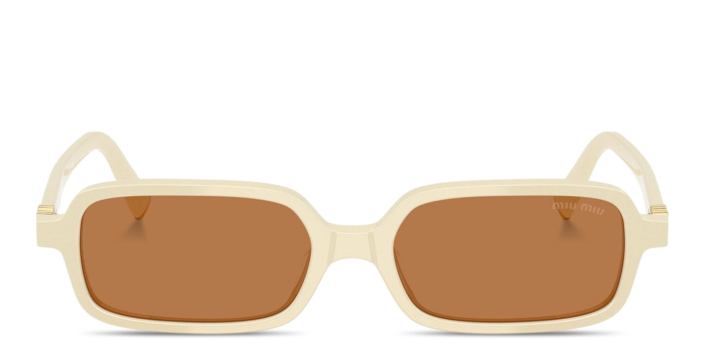 Shop MIU MIU Vertical Logo Rectangle Sunglasses in Solid Cream online.