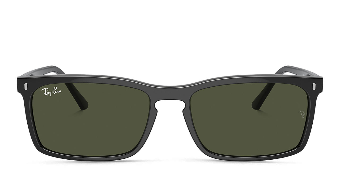 Shop Ray-Ban Logo-Embossed Unisex Rectangle Sunglasses in Shiny Black online.