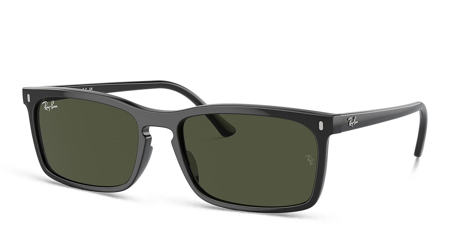 Shop Ray-Ban Logo-Embossed Unisex Rectangle Sunglasses in Shiny Black online.