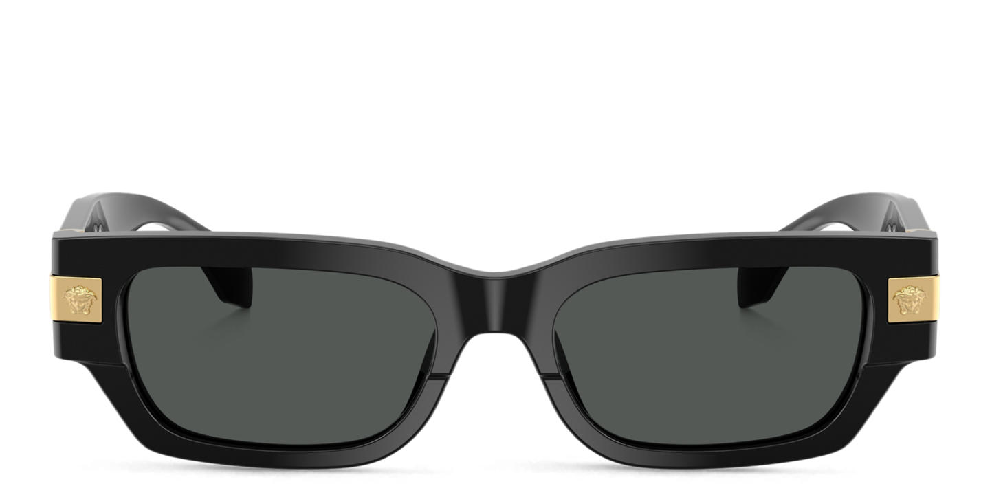 Shop VERSACE Medusa Rectangle Sunglasses in Black online.