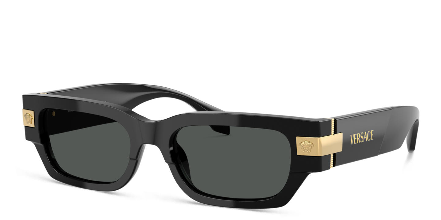 Shop VERSACE Medusa Rectangle Sunglasses in Black online.
