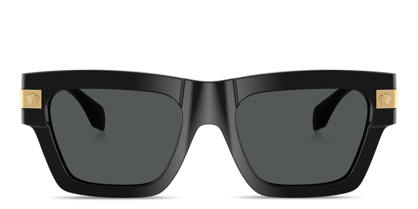 Shop VERSACE Medusa Rectangle Sunglasses in Polished Black online.