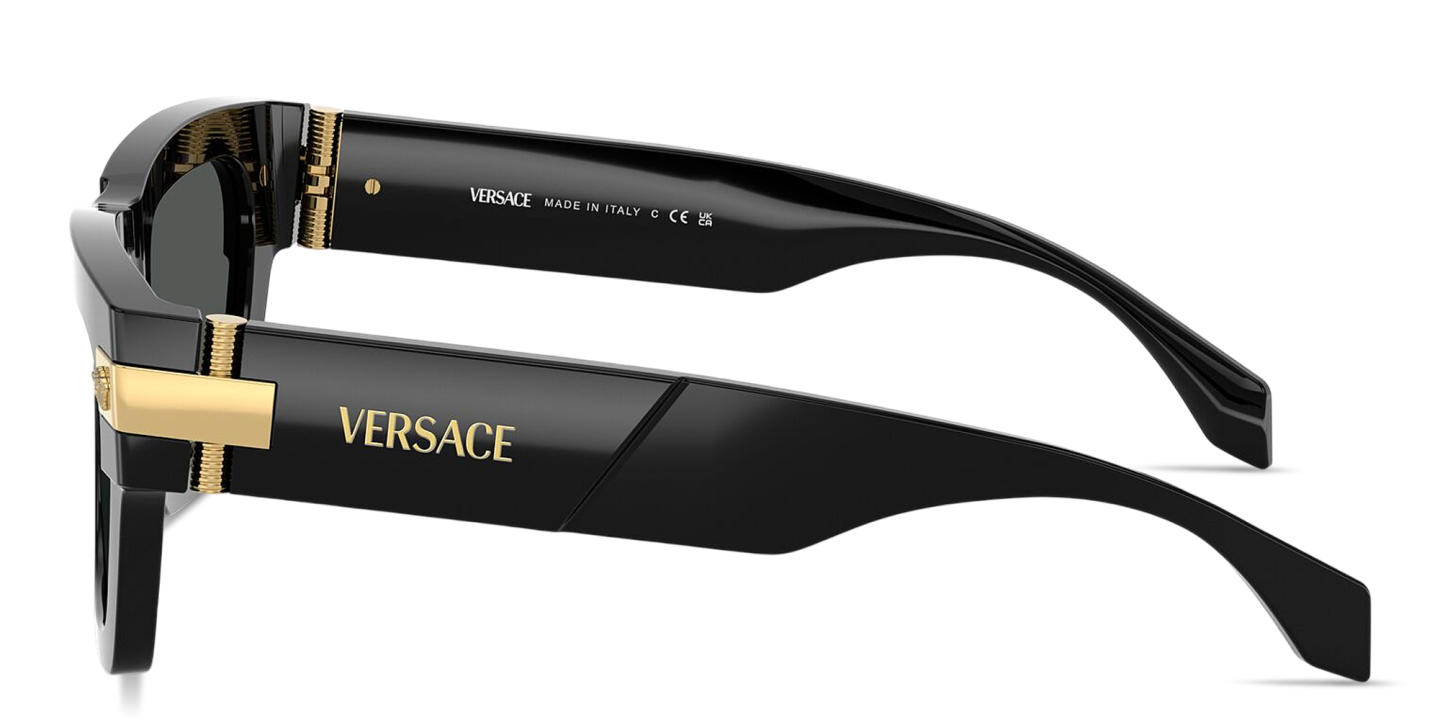 Shop VERSACE Medusa Rectangle Sunglasses in Polished Black online.
