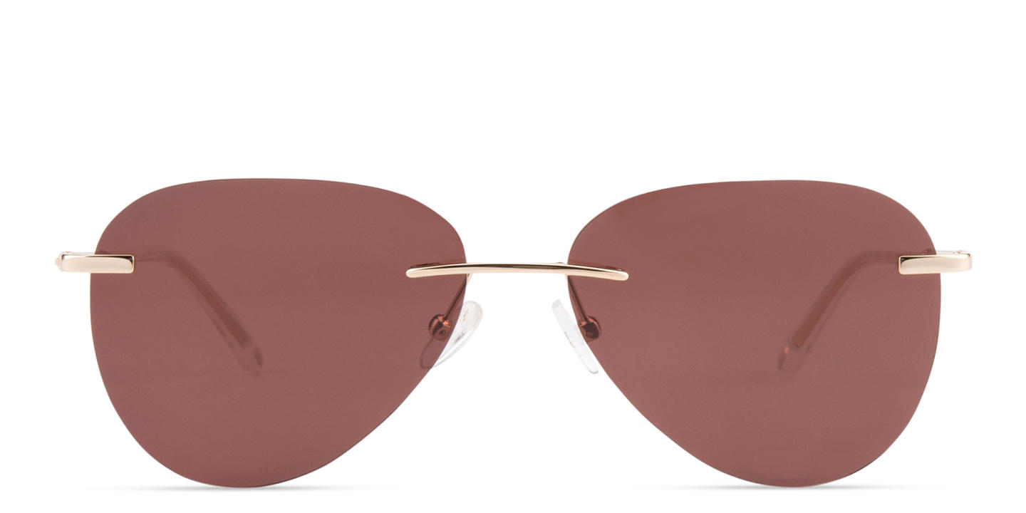Shop TRICE Rimless Aviator Sunglasses in Gold online.