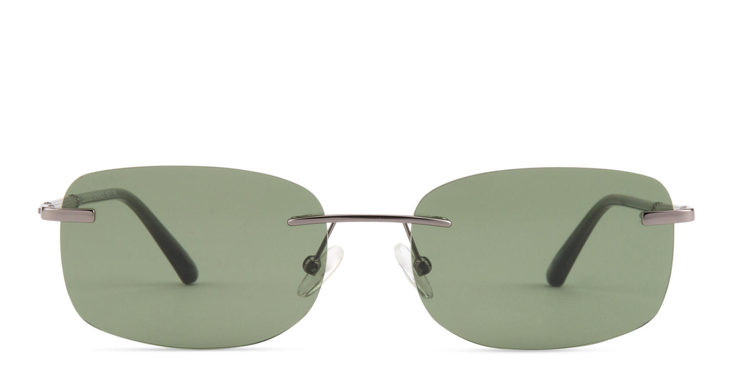 Shop TRICE Rimless Rectangle Sunglasses in Gunmetal online.