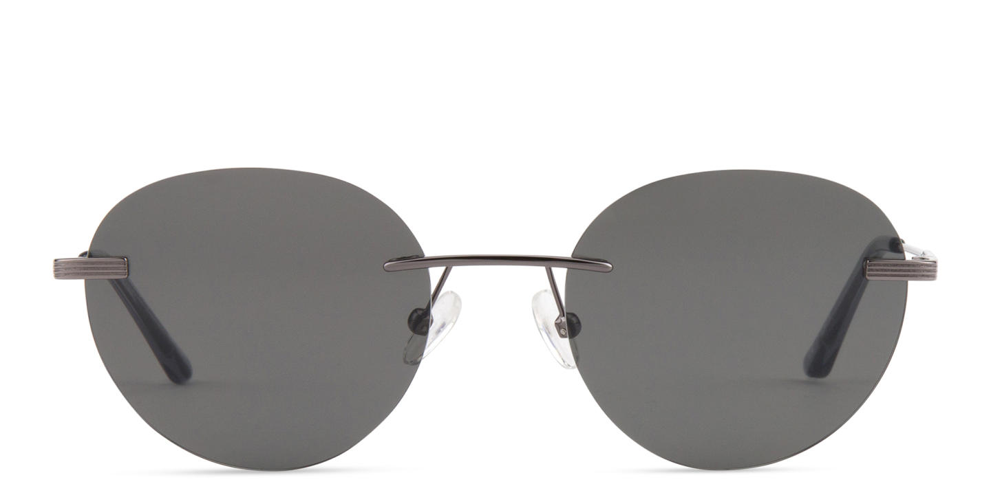 Shop TRICE Rimless Round Sunglasses in Gunmetal online.
